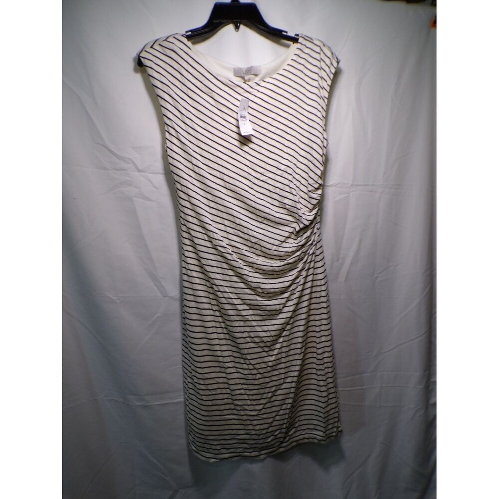 LOFT Ann Taylor Women's Medium Striped Sleeveless Ruched Sheath Dress